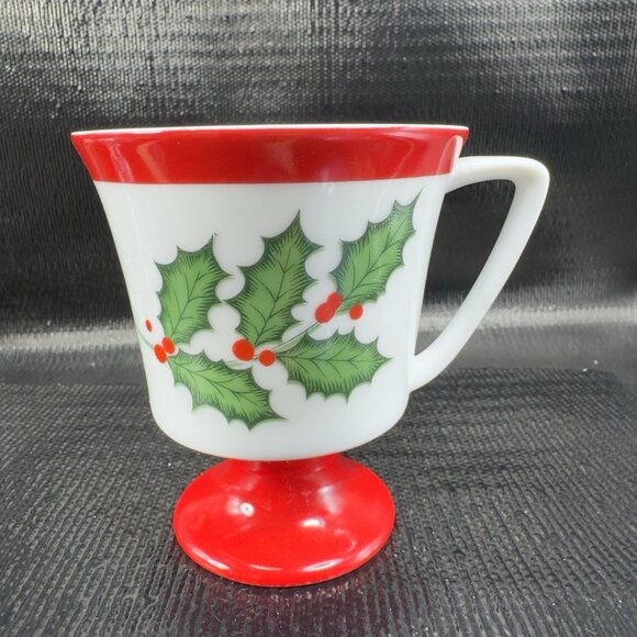 Seyei Christmas Holly Leaf Fine China Porcelain Pedestal Coffee Cups Mugs Set 3 - Picture 14 of 14
